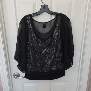 Ann Taylor Black Sequin Blouse